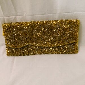 Vintage Gold Yellow Sequin Beaded Clutch Evening Bag by La Regale